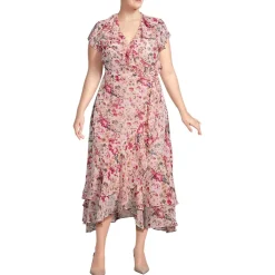 Women's Chiffon Flutter Sleeve V-Neck Wrap Maxi Dress