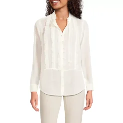 Women's Chiffon Ruffle Front Long Sleeve Top