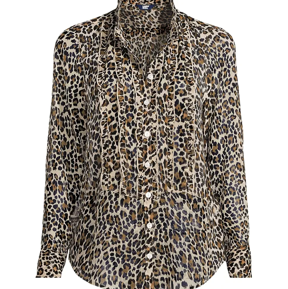 Women's Chiffon Ruffle Front Long Sleeve Top