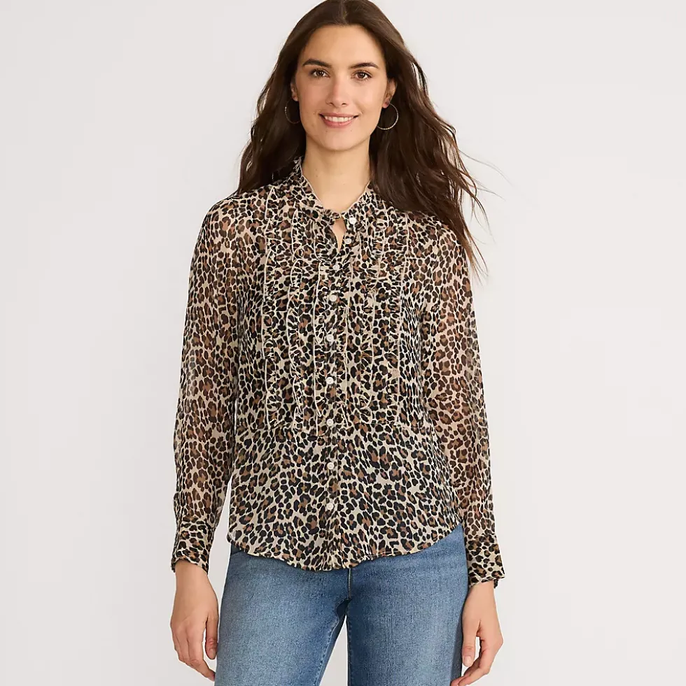 Women's Chiffon Ruffle Front Long Sleeve Top