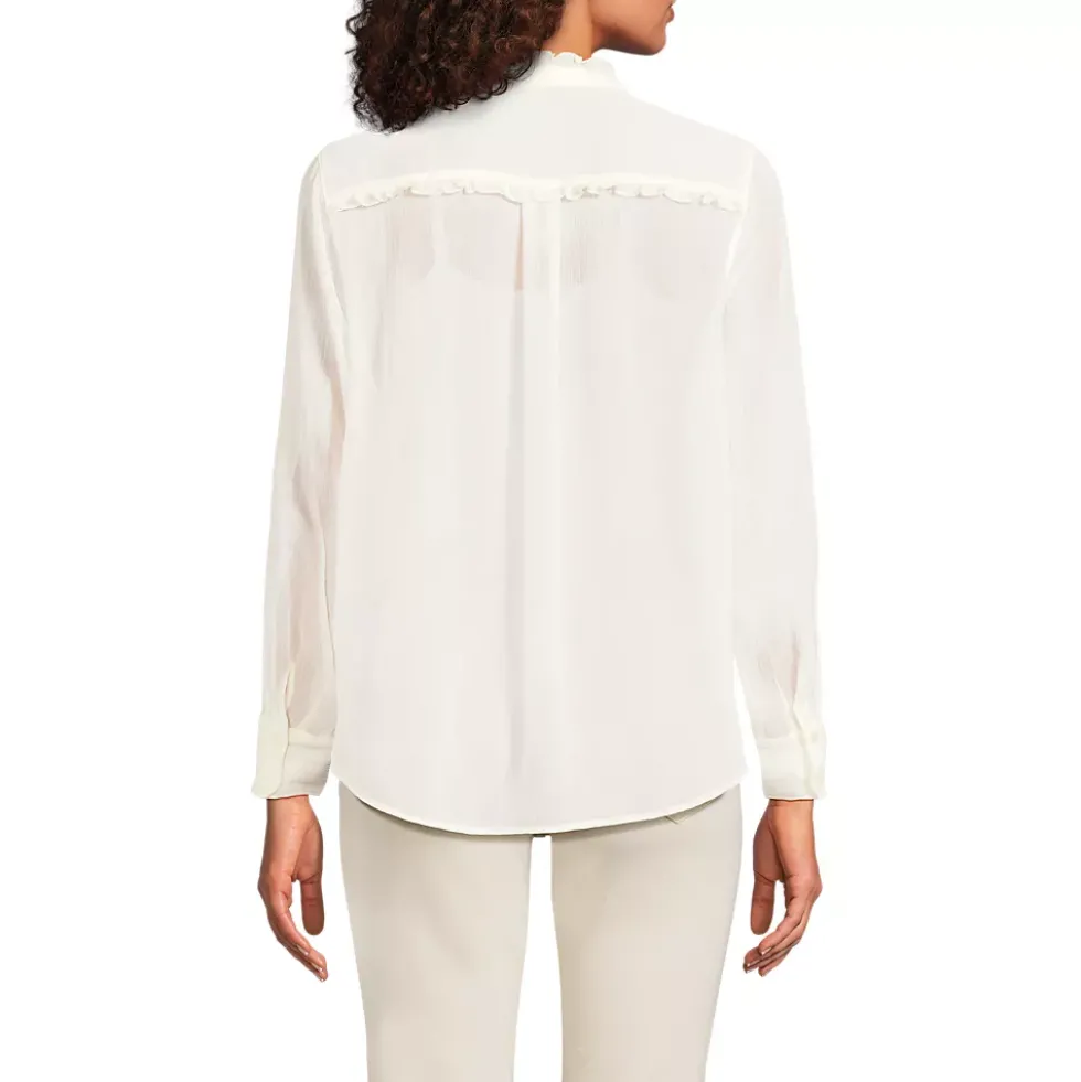 Women's Chiffon Ruffle Front Long Sleeve Top