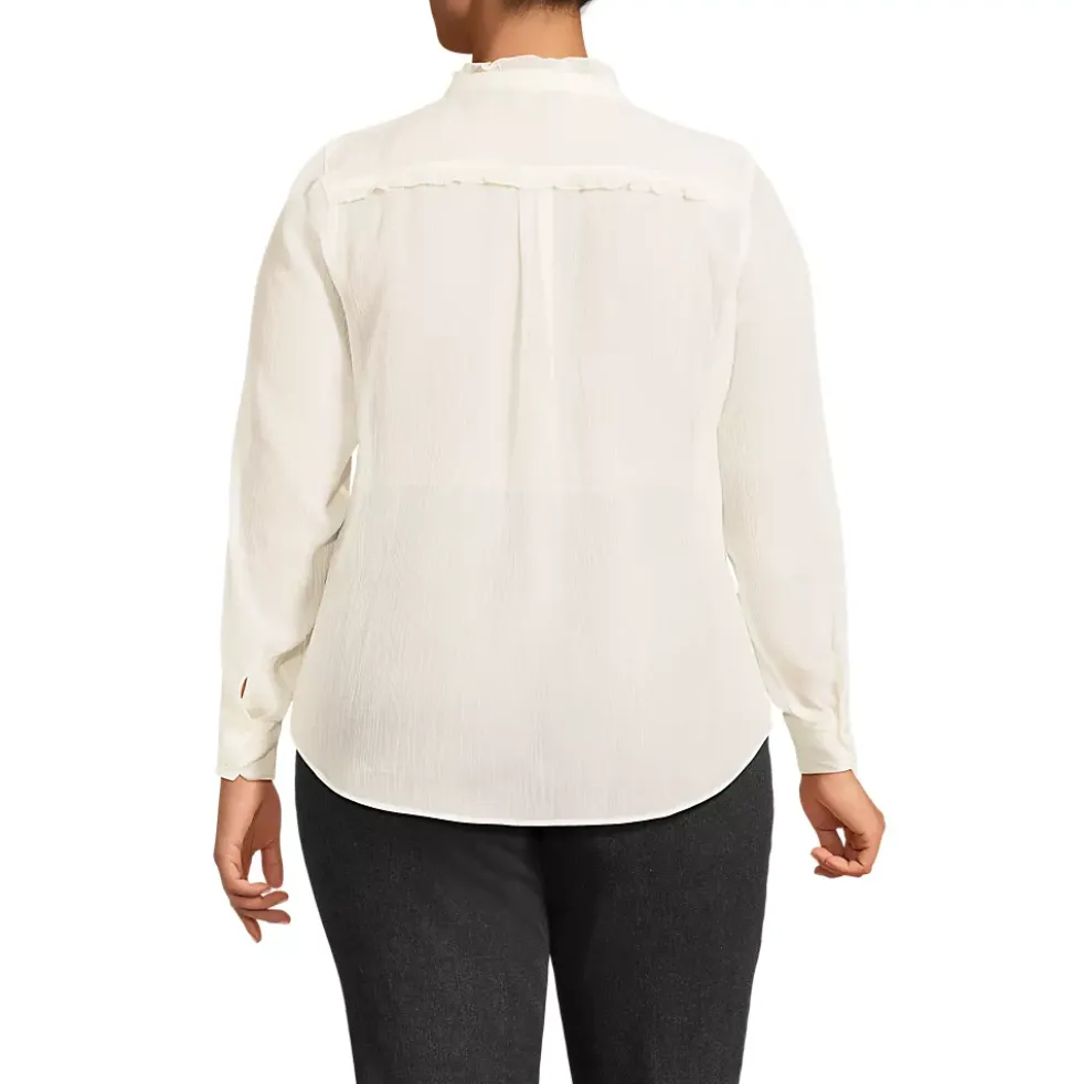 Women's Chiffon Ruffle Front Long Sleeve Top