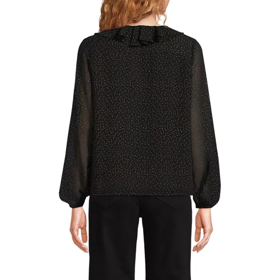 Women's Chiffon Ruffle Front Pleated Blouse