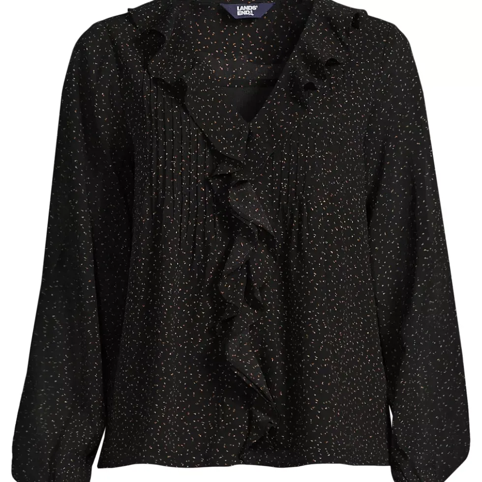 Women's Chiffon Ruffle Front Pleated Blouse