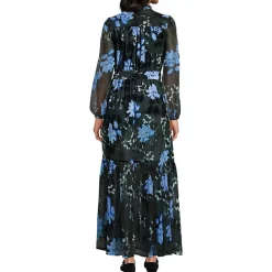 Women's Chiffon Tiered Long Sleeve Maxi Dress