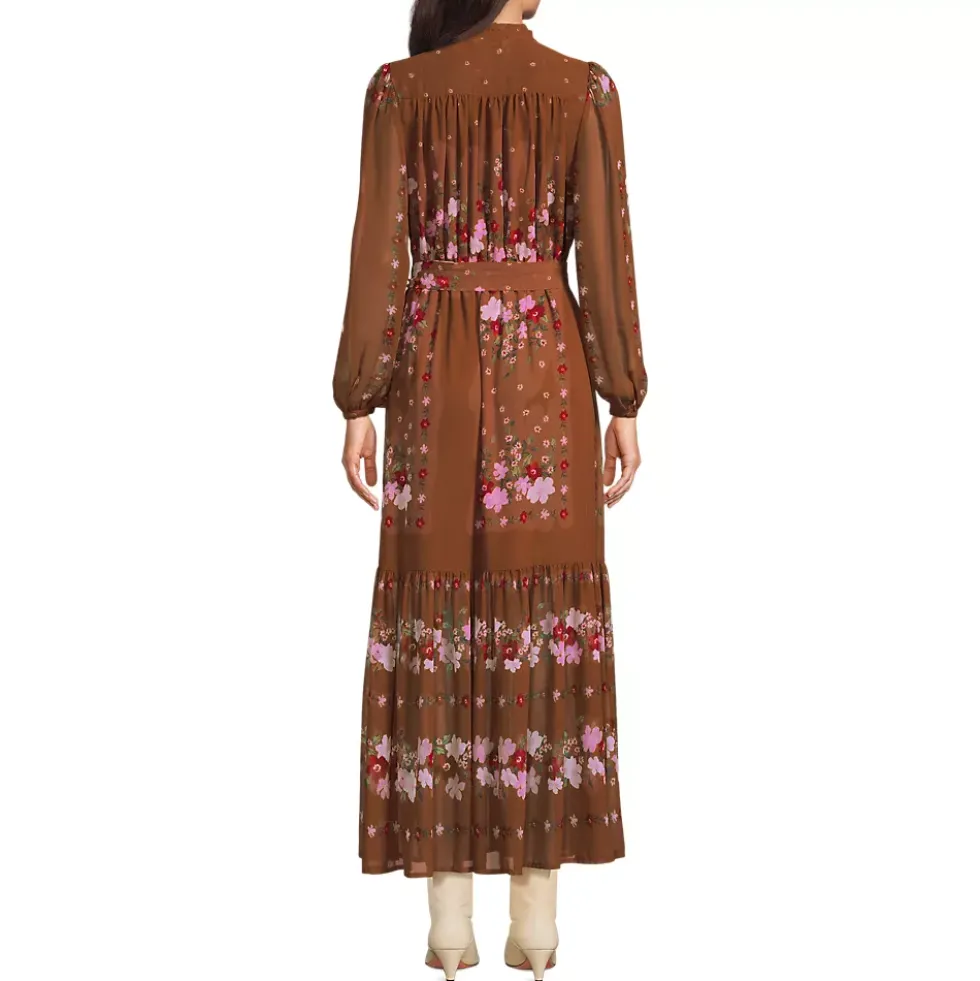 Women's Chiffon Tiered Long Sleeve Maxi Dress