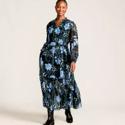 Women's Chiffon Tiered Long Sleeve Maxi Dress