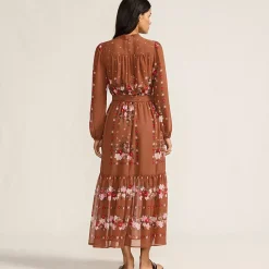Women's Chiffon Tiered Long Sleeve Maxi Dress