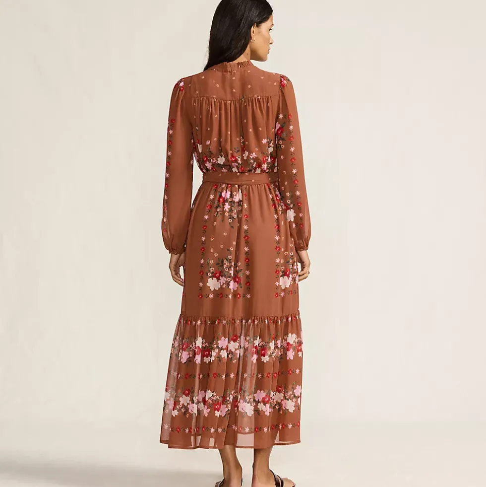 Women's Chiffon Tiered Long Sleeve Maxi Dress