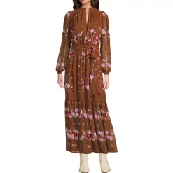 Women's Chiffon Tiered Long Sleeve Maxi Dress