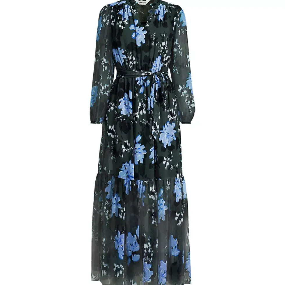 Women's Chiffon Tiered Long Sleeve Maxi Dress