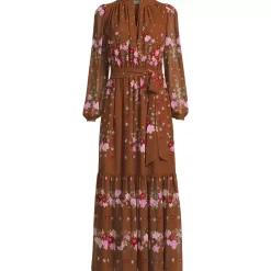 Women's Chiffon Tiered Long Sleeve Maxi Dress
