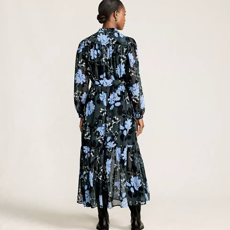 Women's Chiffon Tiered Long Sleeve Maxi Dress
