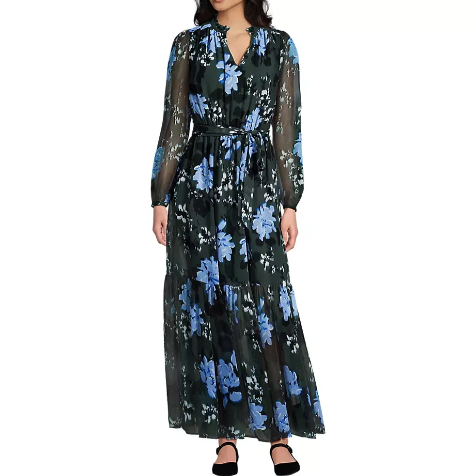 Women's Chiffon Tiered Long Sleeve Maxi Dress