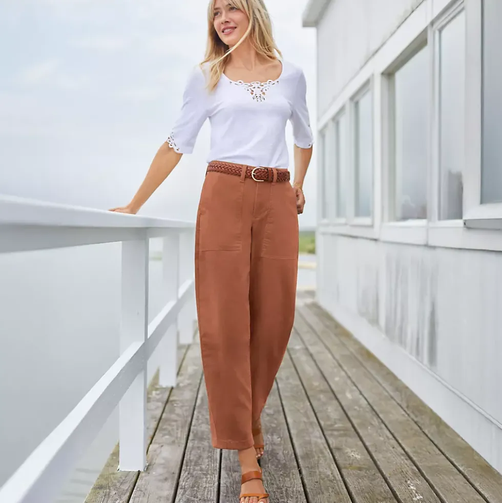 Women's Chino High Rise Barrel Leg Utility Ankle Pants