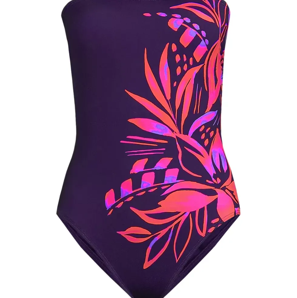 Women's Chlorine Resistant Bandeau High Leg Strappy One Piece Swimsuit