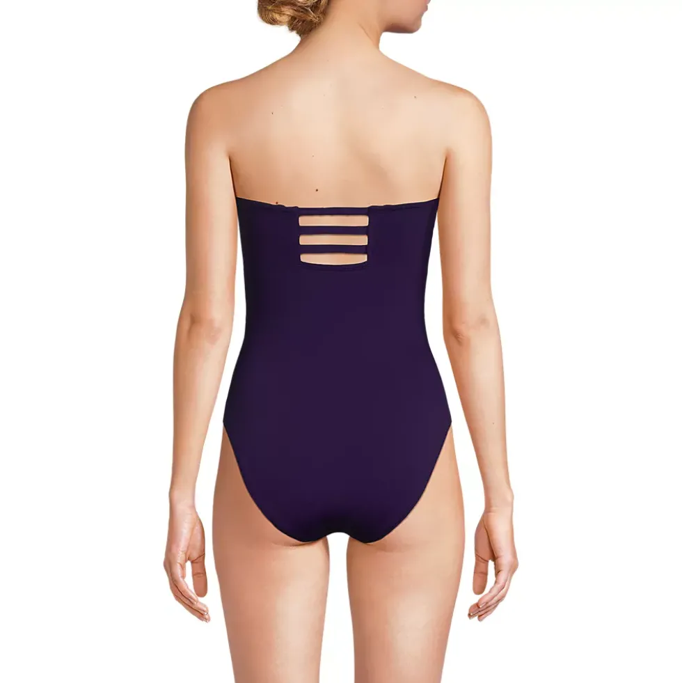 Women's Chlorine Resistant Bandeau High Leg Strappy One Piece Swimsuit