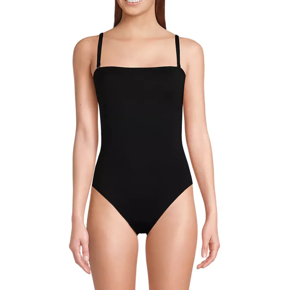 Women's Chlorine Resistant Bandeau High Leg Strappy One Piece Swimsuit
