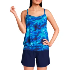Women's Chlorine Resistant Blouson Tankini Swimsuit Top