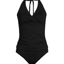 Women's Chlorine Resistant Halter Tankini Swimsuit Top and High Leg High Waisted Bottoms 2 Piece Set