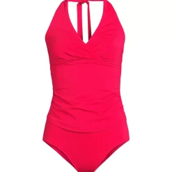 Women's Chlorine Resistant Halter Tankini Swimsuit Top and High Leg High Waisted Bottoms 2 Piece Set