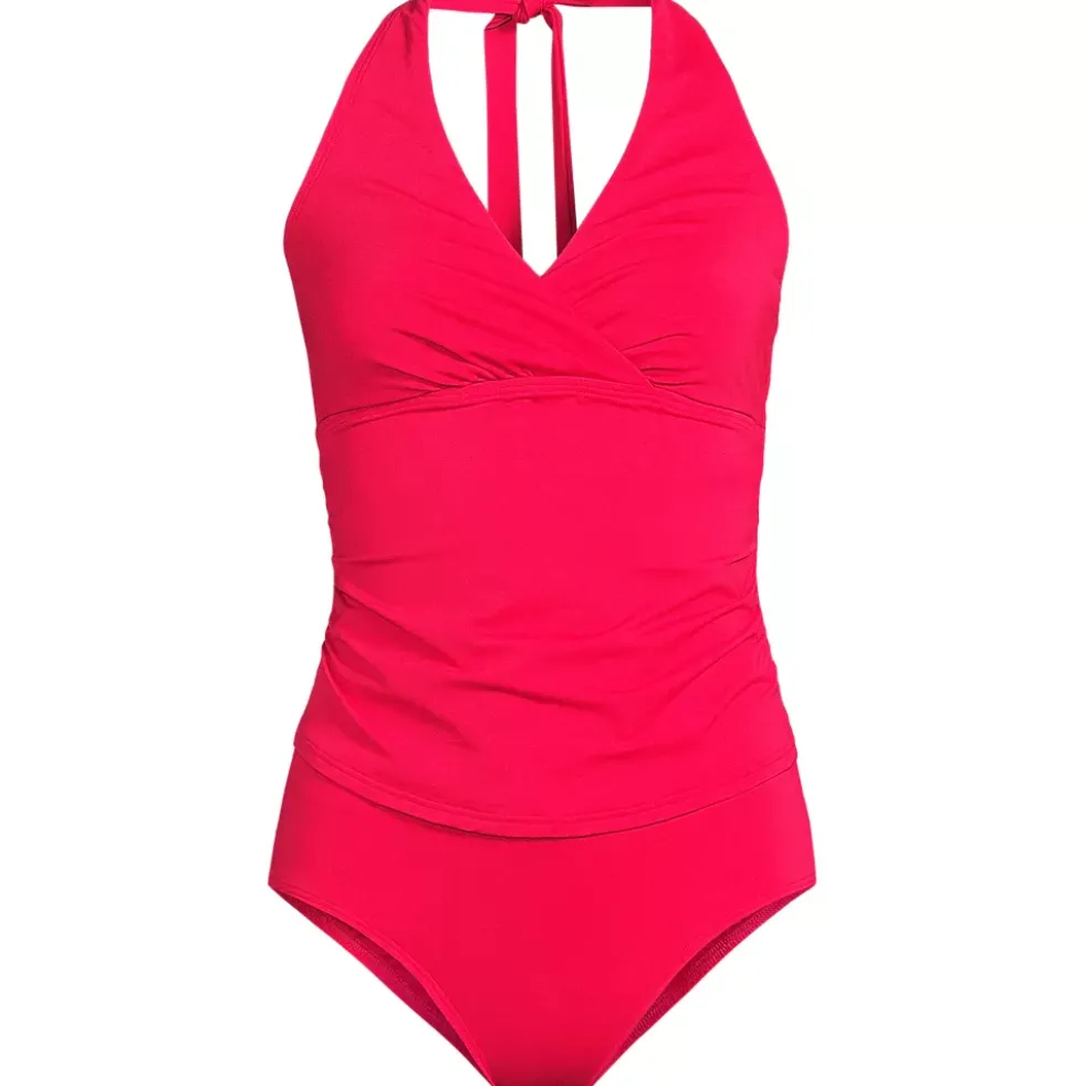 Women's Chlorine Resistant Halter Tankini Swimsuit Top and High Leg High Waisted Bottoms 2 Piece Set