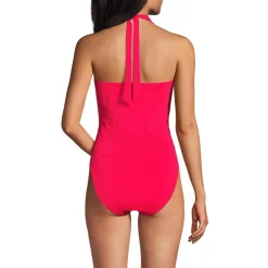 Women's Chlorine Resistant Halter Tankini Swimsuit Top and High Leg High Waisted Bottoms 2 Piece Set