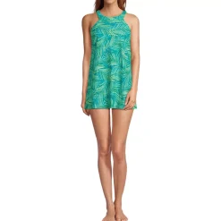 Women's Chlorine Resistant High Neck Swim Dress One Piece Swimsuit