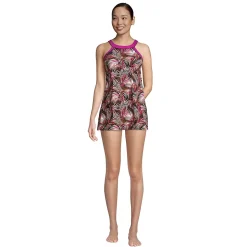 Women's Chlorine Resistant High Neck Swim Dress One Piece Swimsuit