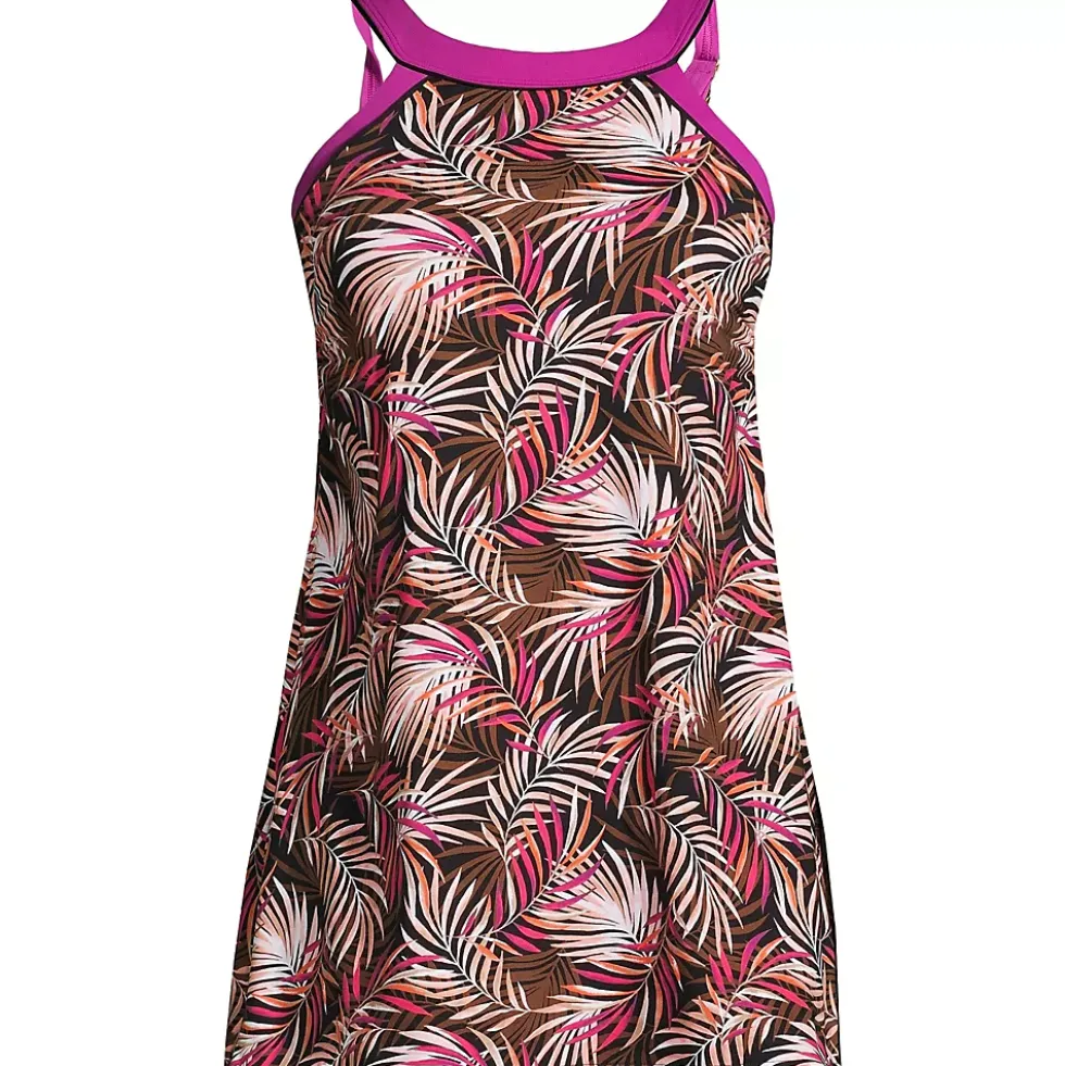 Women's Chlorine Resistant High Neck Swim Dress One Piece Swimsuit