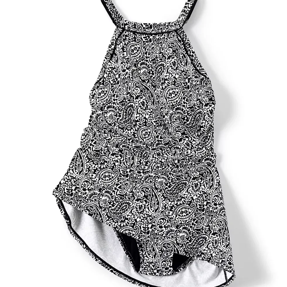 Women's Chlorine Resistant High Neck Swim Dress One Piece Swimsuit