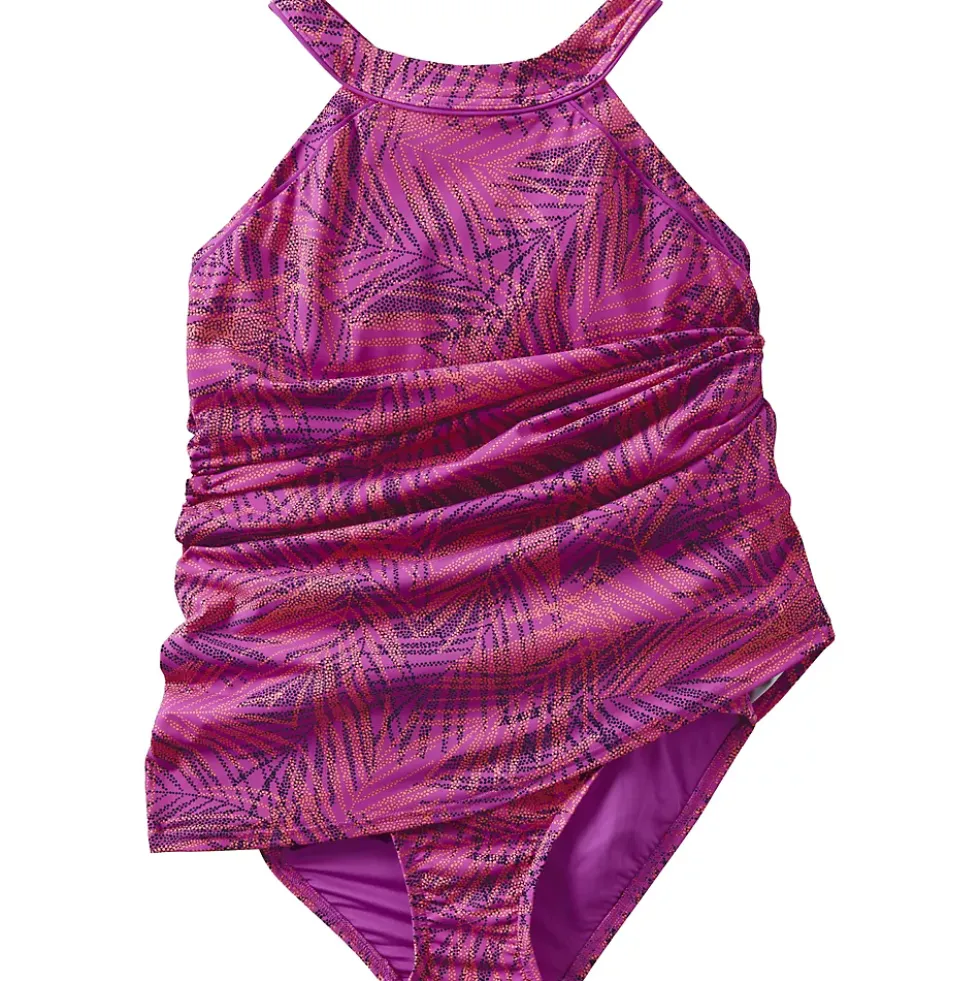 Women's Chlorine Resistant High Neck Swim Dress One Piece Swimsuit