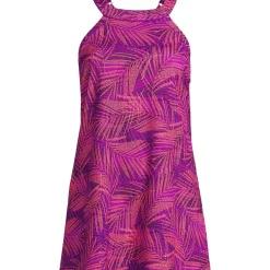 Women's Chlorine Resistant High Neck Swim Dress One Piece Swimsuit