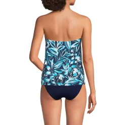 Women's Chlorine Resistant Mesh Bandeau High Leg Fauxkini One Piece Swimsuit