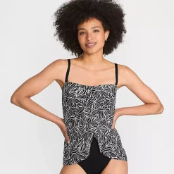 Women's Chlorine Resistant Mesh Bandeau High Leg Fauxkini One Piece Swimsuit