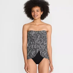 Women's Chlorine Resistant Mesh Bandeau High Leg Fauxkini One Piece Swimsuit