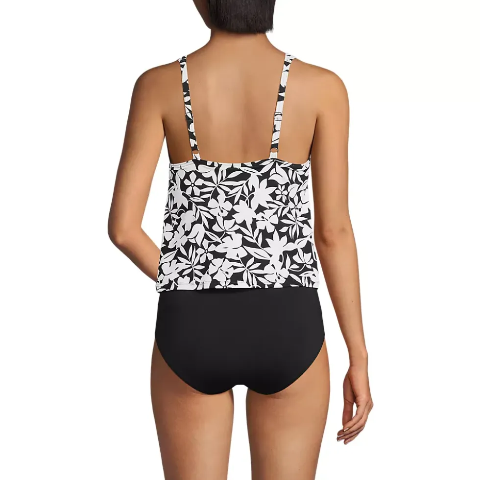 Women's Chlorine Resistant One Piece Scoop Neck Fauxkini Swimsuit