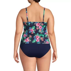 Women's Chlorine Resistant One Piece Scoop Neck Fauxkini Swimsuit