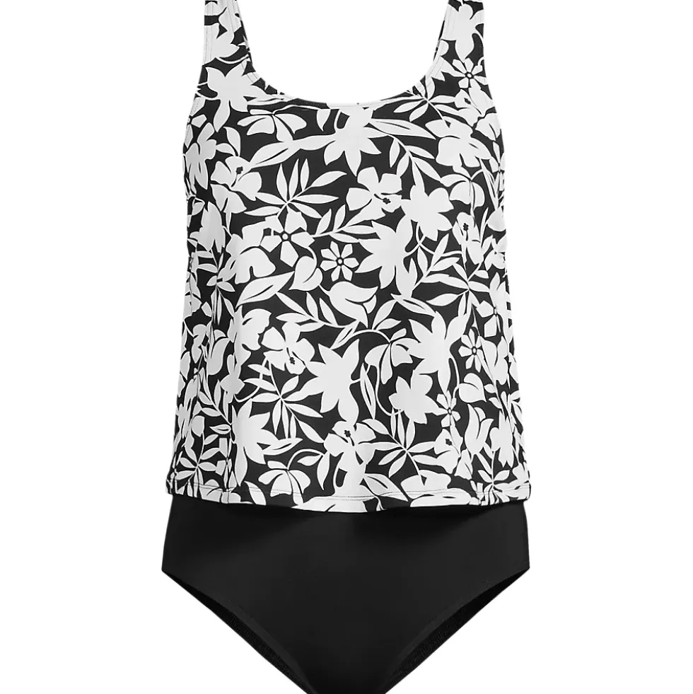 Women's Chlorine Resistant One Piece Scoop Neck Fauxkini Swimsuit