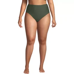 Women's Chlorine Resistant Ottoman Rib High Waisted Bikini Bottoms