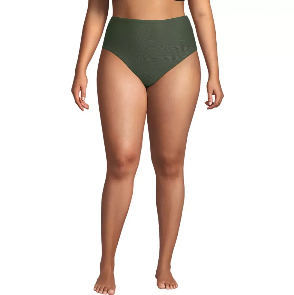 Women's Chlorine Resistant Ottoman Rib High Waisted Bikini Bottoms
