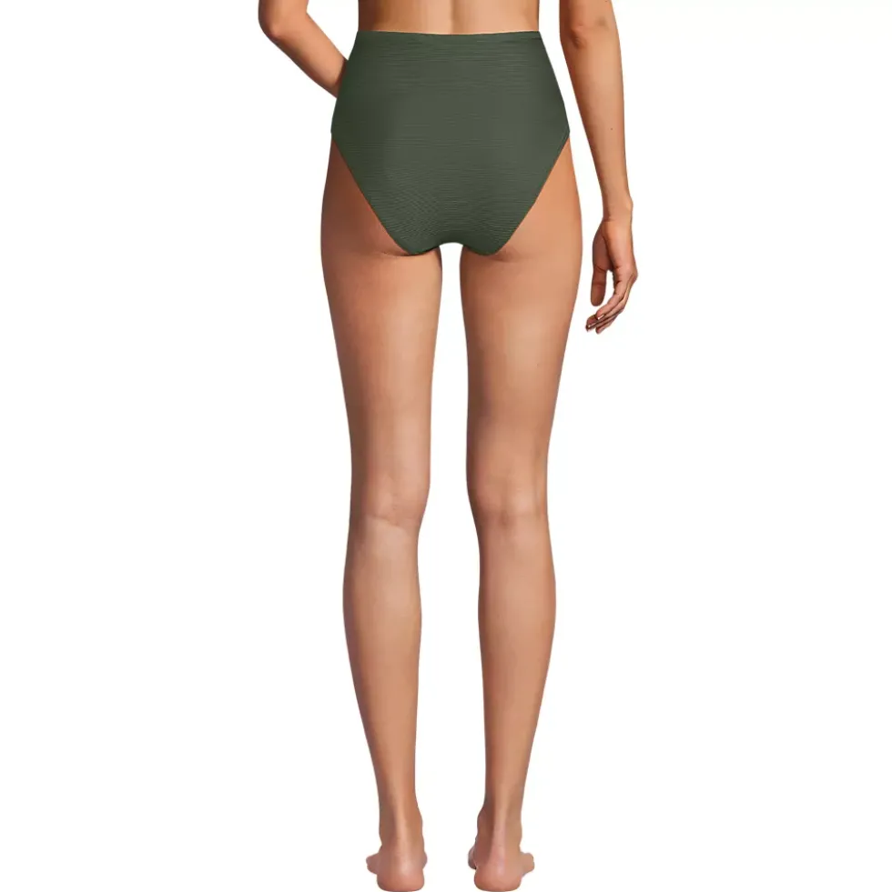 Women's Chlorine Resistant Ottoman Rib High Waisted Bikini Bottoms