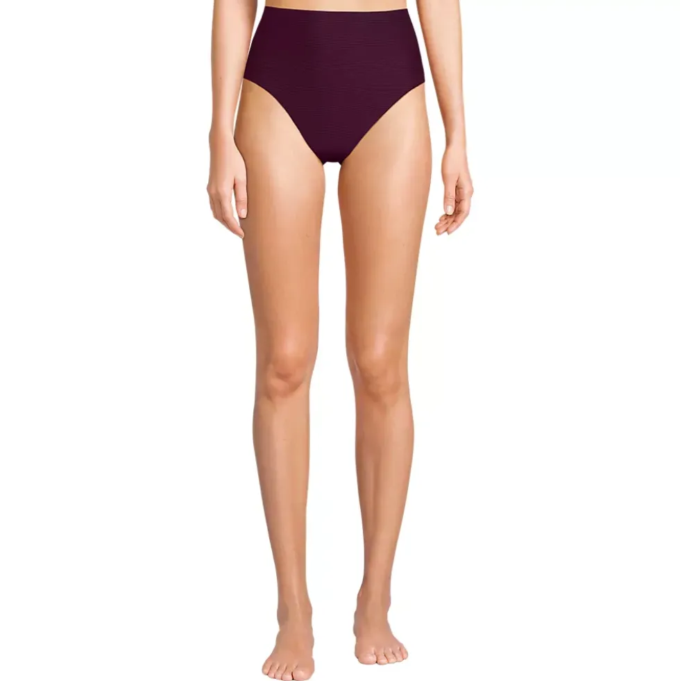 Women's Chlorine Resistant Ottoman Rib High Waisted Bikini Bottoms