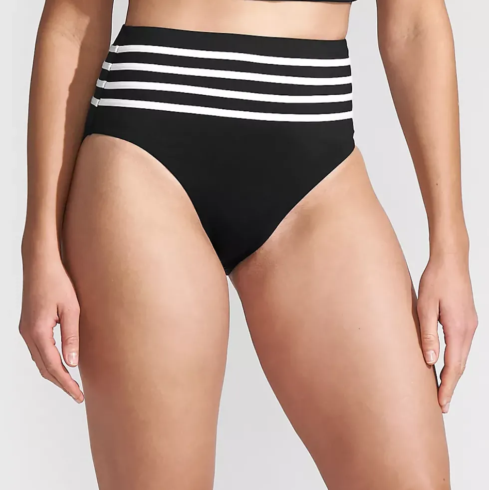Women's Chlorine Resistant Piped Clean Front High Waisted High Leg Bikini Bottoms