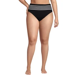 Women's Chlorine Resistant Piped Clean Front High Waisted High Leg Bikini Bottoms