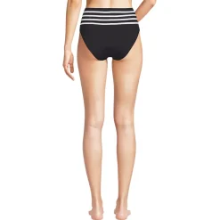 Women's Chlorine Resistant Piped Clean Front High Waisted High Leg Bikini Bottoms