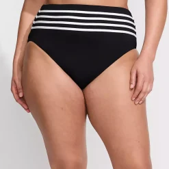 Women's Chlorine Resistant Piped Clean Front High Waisted High Leg Bikini Bottoms