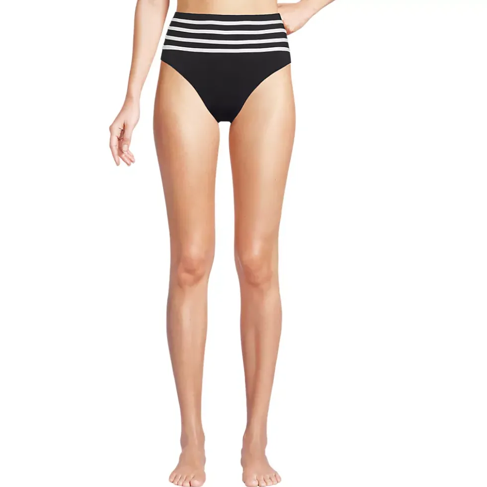 Women's Chlorine Resistant Piped Clean Front High Waisted High Leg Bikini Bottoms