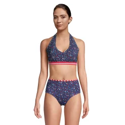 Women's Chlorine Resistant Reversible Halter Bikini Top Swimsuit