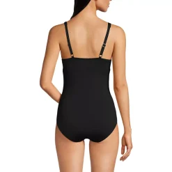 Women's Chlorine Resistant Shirred V-neck One Piece Swimsuit